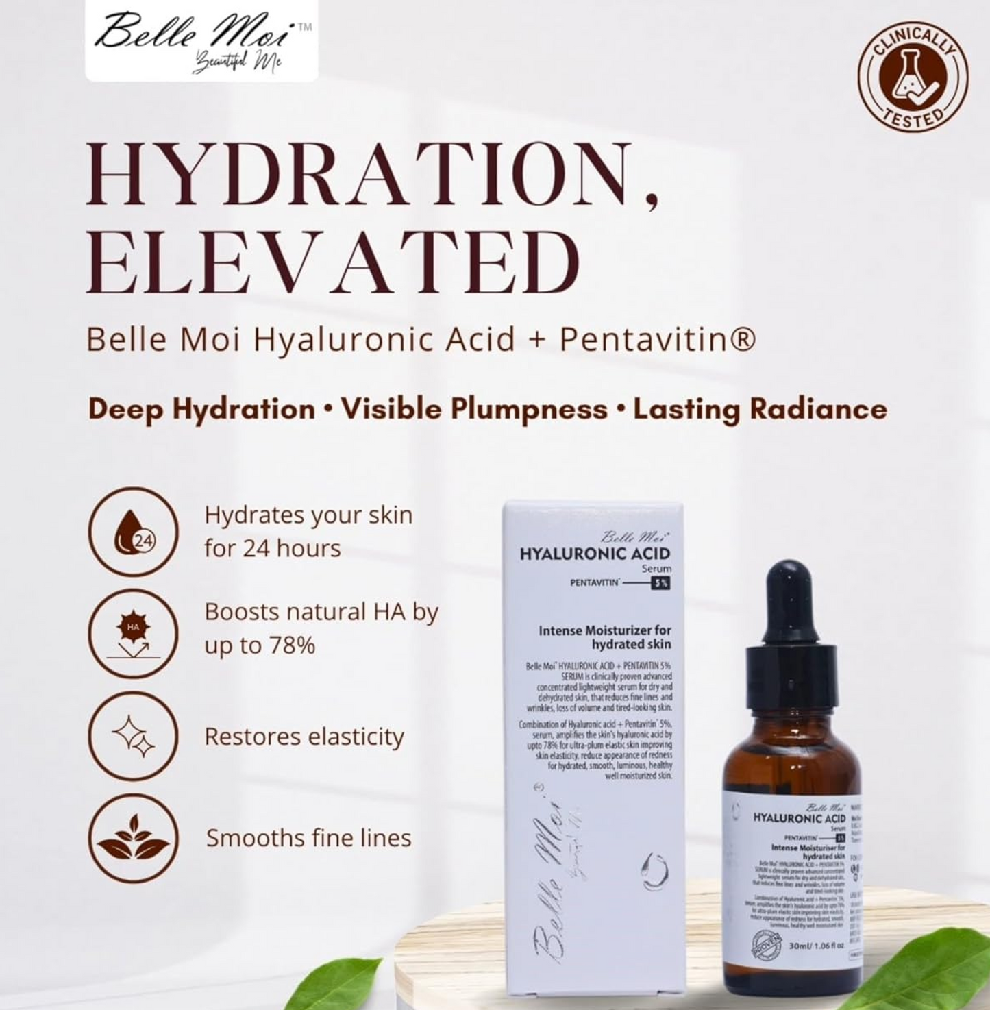 Belle Moi Hyaluronic Acid + Pentavitin Serum | Intense Hydration & Plumping Face Serum | Deep Moisturizing, Fine Lines & Glow Booster | Daily Lightweight Serum for Women & Men – 30 ml