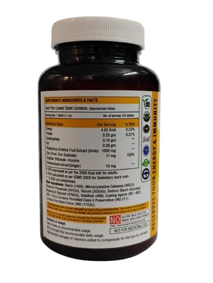 THE BODY RESERVE Vitamin C Tablets with Amla Extract, Zinc & Ginger | 60 Tablets | Daily Dietary Supplement