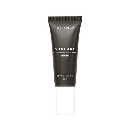 BELLAVITA Suncare Brightening Sunscreen For Men | SPF 50 PA+++ Broad Spectrum Protection | Zero White Cast | Brightens Skin Instantly | Ultra Lightweight | Prevents Tanning & Dullness | Instant Absorption | 30 ml
