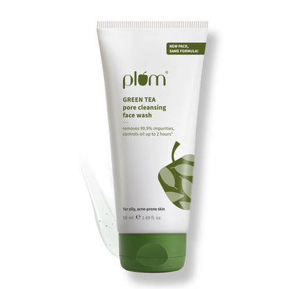Plum Green Tea Pore Cleansing Face Wash for Oily, Acne Prone, Dry & Combination Skin | with Glycolic Acid | Fight Pimples & Control Excess Oil | Gentle Exfoliating & Non-Drying | Women & Men | 50ml