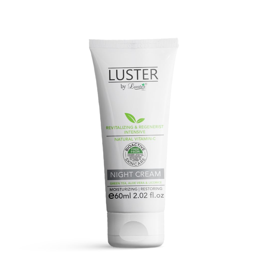 Luster Night Cream Revitalizing & Regenerist Intensive Made With Natural Vitamin â€“ C | Night Cream For Women & Men | Overnight Repair | 100% Organic Acne-Prone Treatment - 60ml