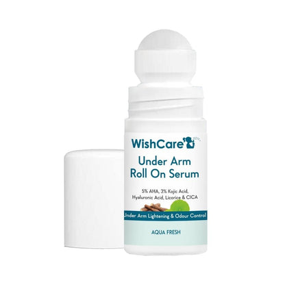 WishCare Underarm Roll On Serum - 5% AHA & 3% Kojic Acid for Brightening & Odour Control - Roll On Deo for Women & Men- 0% Alcohol & Long Lasting Aqua Fragrance - 50ml