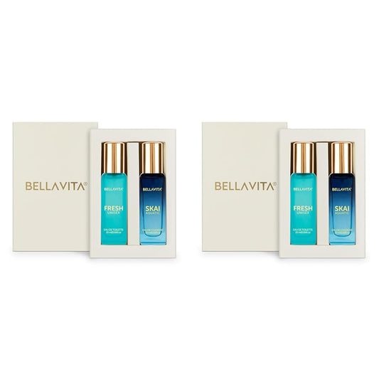 Bella Vita Luxury Skai Aquatic EDC & Fresh EDT Unisex Liquid Perfume Combo With Bergamot, Ylang Ylang, Pink Pepper, Long Lasting Fragrance Scent (Pack Of 4) 20ml Each