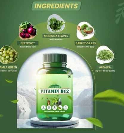 AYURVED Vitamin B12 Capsules â€“ 60 Plant-Based Veg Capsules | Energy, Immunity & Nerve Health Support | Vegan B-12 Supplement | Ayurvedic Formula