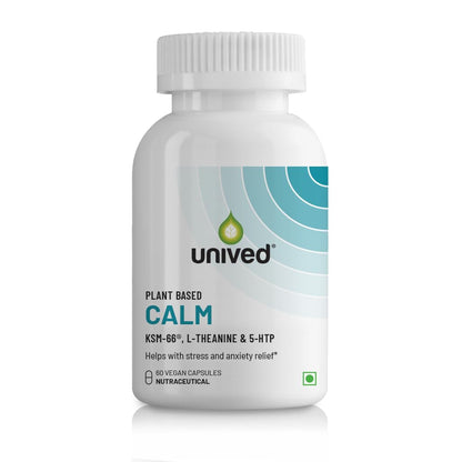 Unived Calm | Plant-Based Stress Management & Anxiety Relief | Promotes a Natural Calm Mood | KSM-66 Ashwagandha, L-Theanine, and 5-HTP | 60 Vegan Caps