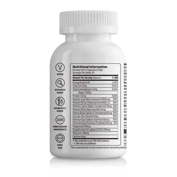 Unived Acne Relief | Acne Supplement Formulated to combat Acne from within | Zinc, Niacinamide, Green Tea, & Milk Thistle | 60 Vegan Caps, One Month Supply