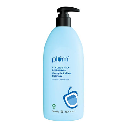 Plum Coconut Milk & Peptides Shampoo for Dry & Frizzy Hair | Provides 22X Shiny & Softer | Paraben-Free | Hair Shampoo for Women & Men | for Straight, Wavy & Rough Hair | pH Balanced | 500ml