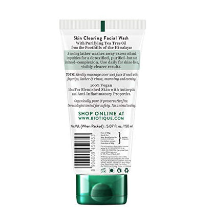 Biotique Tea Tree Skin Clearing Normal to Oily Skin Face Wash, 150 ml | Treats Acne, Pimples, Clear Skin | Paraben & SLS Free