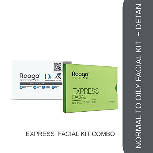 Raaga Professional De-Tan Tan removal Cream Kojic & Milk | 72g (12g*6) & Raaga Professional Express Facial Kit | Normal to Oily | 35gm