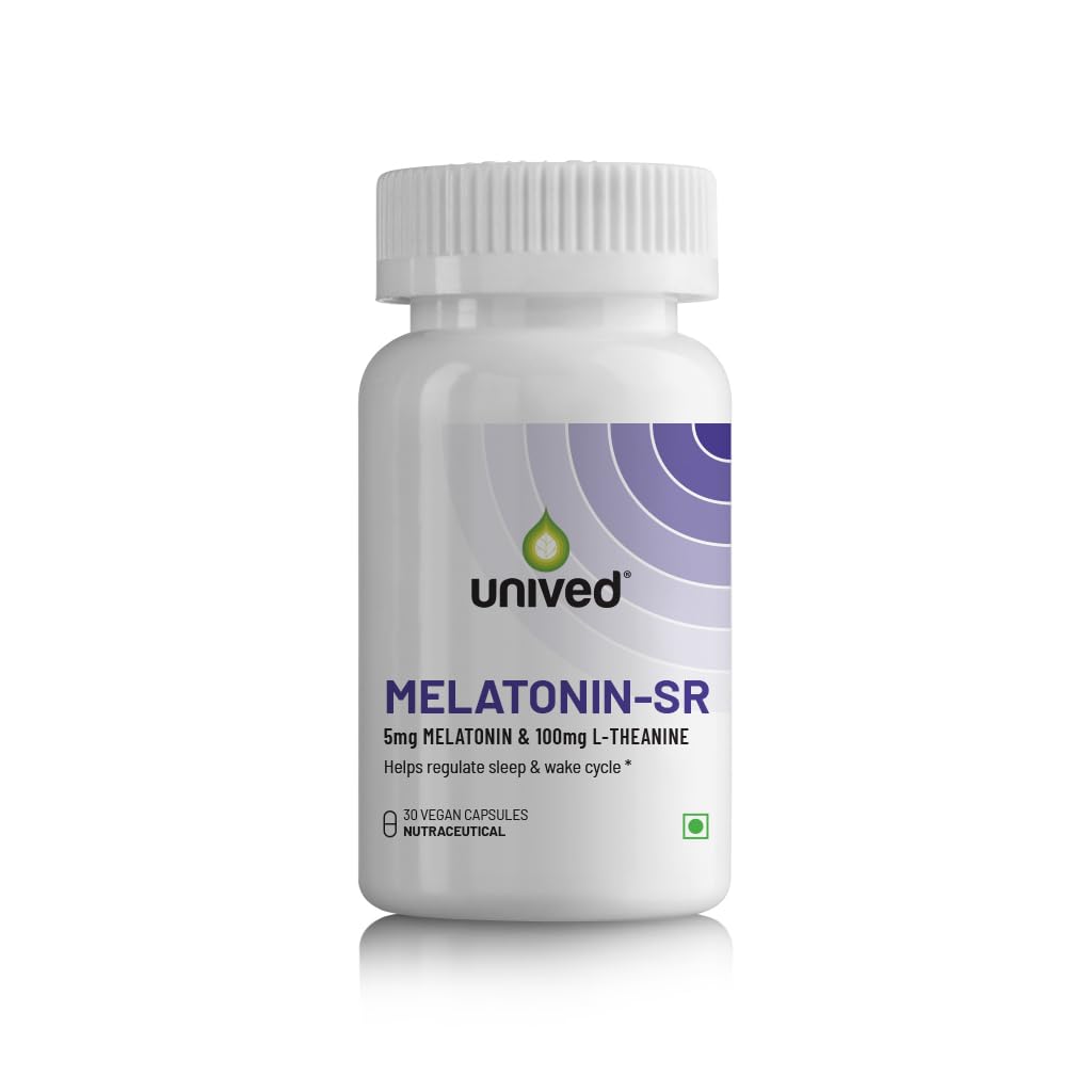 Unived Melatonin-SR | USA's 1st slow-release Melatonin | 5mg Melatonin and 100mg L-theanine | 30 Vegan Capsules