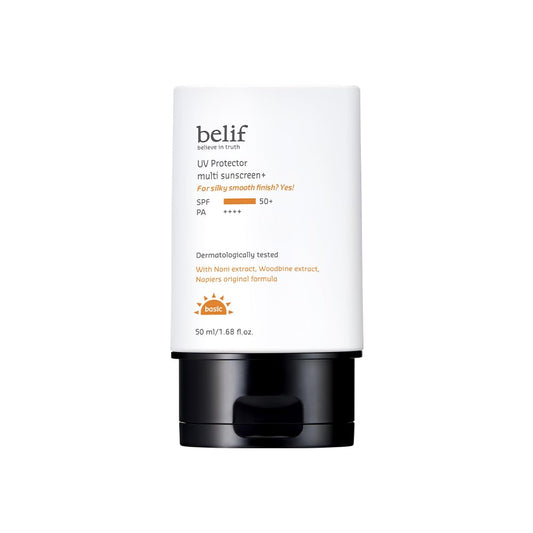 belif UV Protector Multi Sunscreen SPF 50+ PA++++ | Lightweight Tinted Formula with Multi-Vitamins | Broad Spectrum, Water & Sweat Resistant, No White Cast | For All Skin Types | 50ml