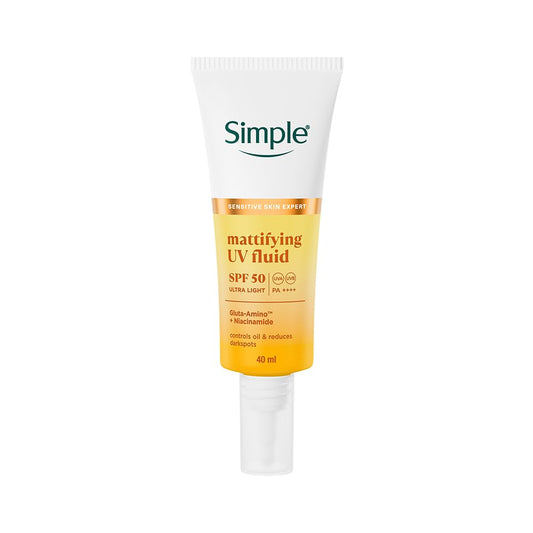 Simple Mattifying UV Fluid |SPF 50 PA++++ | With Niacinamide & GlutaAmino Technology| Sunscreen for Oily Skin & Dark Spots |Ultra Lightweight & Non-Sticky | UVA UVB & Bluelight protection | 40ml
