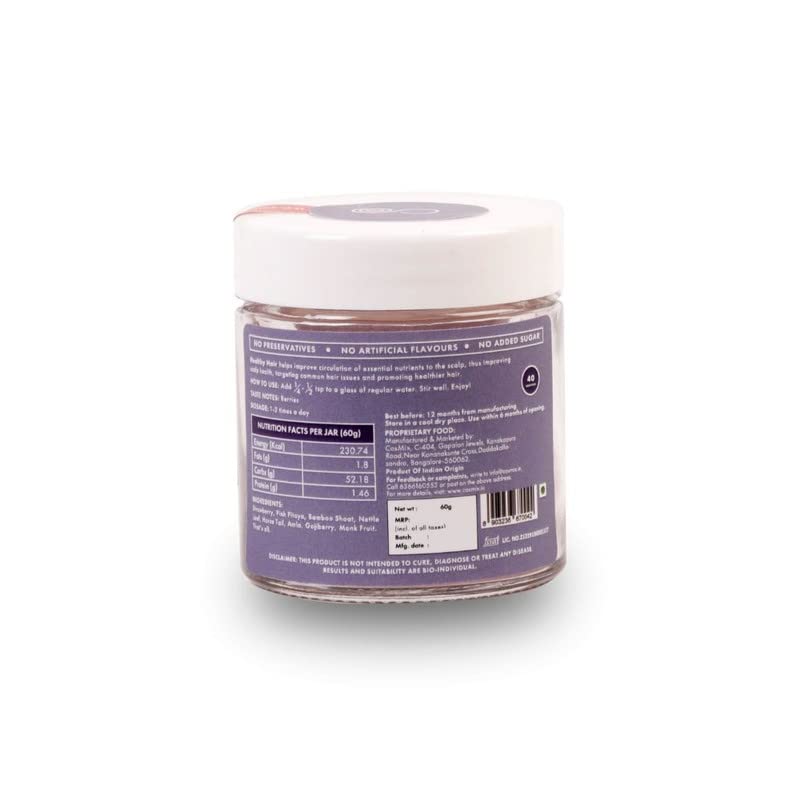 Cosmix Healthy Hair | For Healthy Scalp & Hair | Biotin Booster | Superfood Blend With Berries, Amla & Bamboo Shoot | 60G - 40 Servings | No Preservatives No Added Sugar | Plant Based, Powder