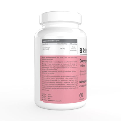 Briyo CoQ10 100 mg coenzyme Q10 Ubiquinone - Naturally Fermented, USP Grade, Superior Absorption Antioxidant for Heart Health and Energy Boost - 60 Capsules