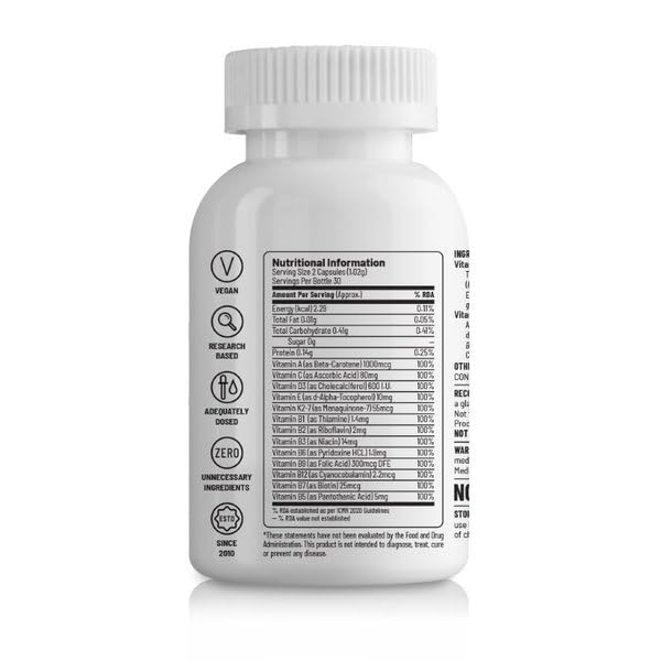Unived Wholefood Multivitamin for Men | Vegan Plant-Based Multivitamins A, B-Complex, C, D3, E, & K2-7 | 100% Natural, Wholefood Plant Based, & Vegan | 60 Capsules