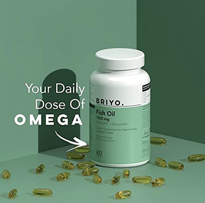 Briyosis Fish Oil 1000 mg (550 mg Omega 3) - 330 mg EPA & 220 mg DHA Per Softgel For Heart and Brain Health