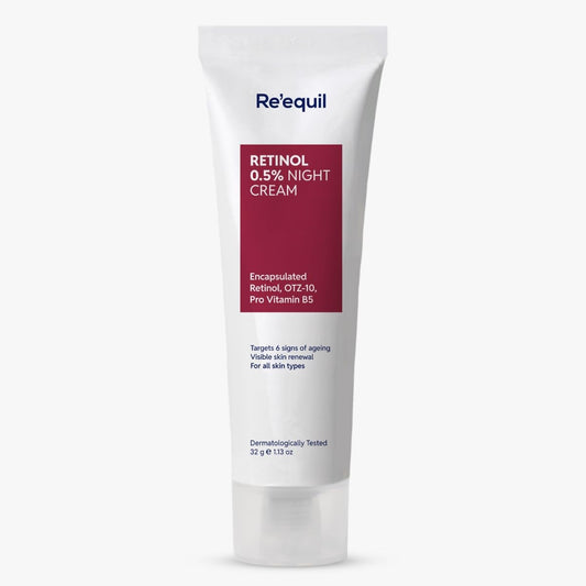 RE' EQUIL 0.5% Retinol Night Cream | Makes Skin Youthful & Smooth | Prevents Fine Lines & Wrinkles | Unisex | All Skin Types | 32G