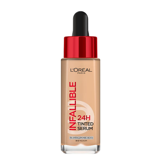 Lâ€™OrÃ©al Paris Infallible 24H Tinted Serum Foundation, Light-weight Coverage, Dewy & Radiant Finish, Transfer-proof, 30ml