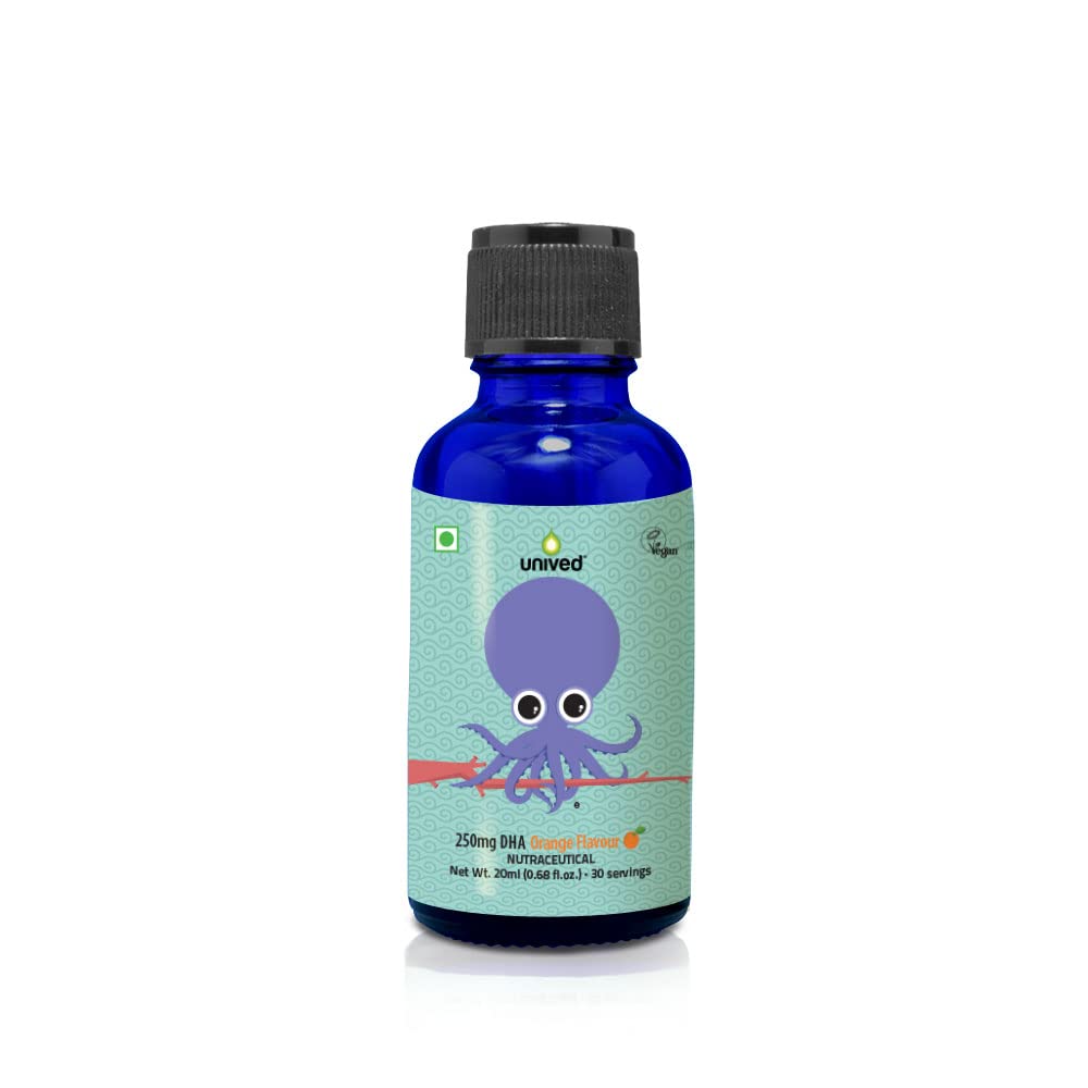 Unived OVEGHA Kids, Vegan Algae Omega-3 DHA 250mg DHA, Liquid Dropper, Natural Orange Flavour, 30 servings