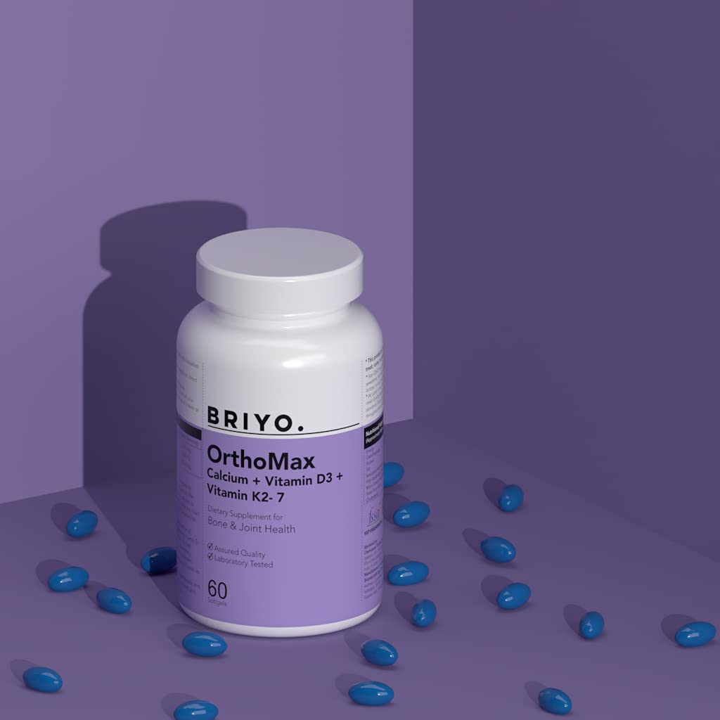 Briyosis Orthomax - Vitamin D3 & K2-M7 + Calcium Dietary Supplement for Bone Health, Stronger Bones, Teeth, Muscles & Immunity Calcium Supplement Absorption