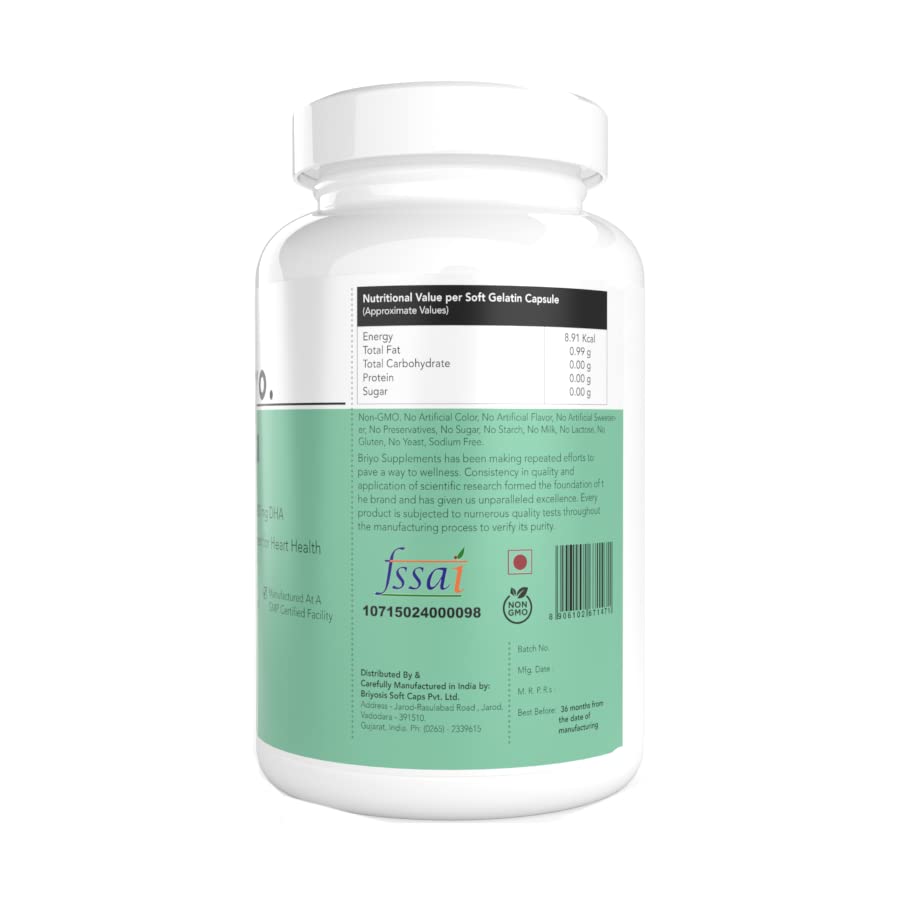Briyosis Fish Oil 1000 mg (550 mg Omega 3) - 330 mg EPA & 220 mg DHA Per Softgel For Heart and Brain Health