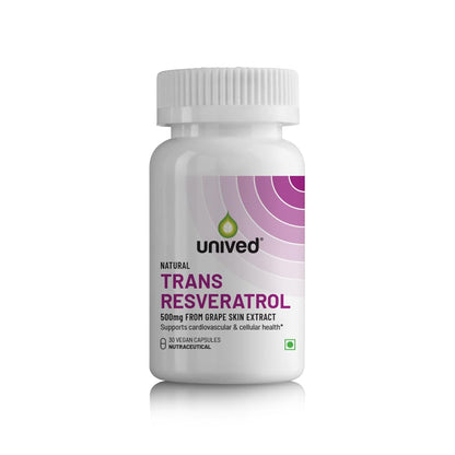 Unived Trans-Resveratrol 500mg from Grape Skin Extract for Cellular Health & Healthy Ageing, Natural & Vegan, One Month Supply
