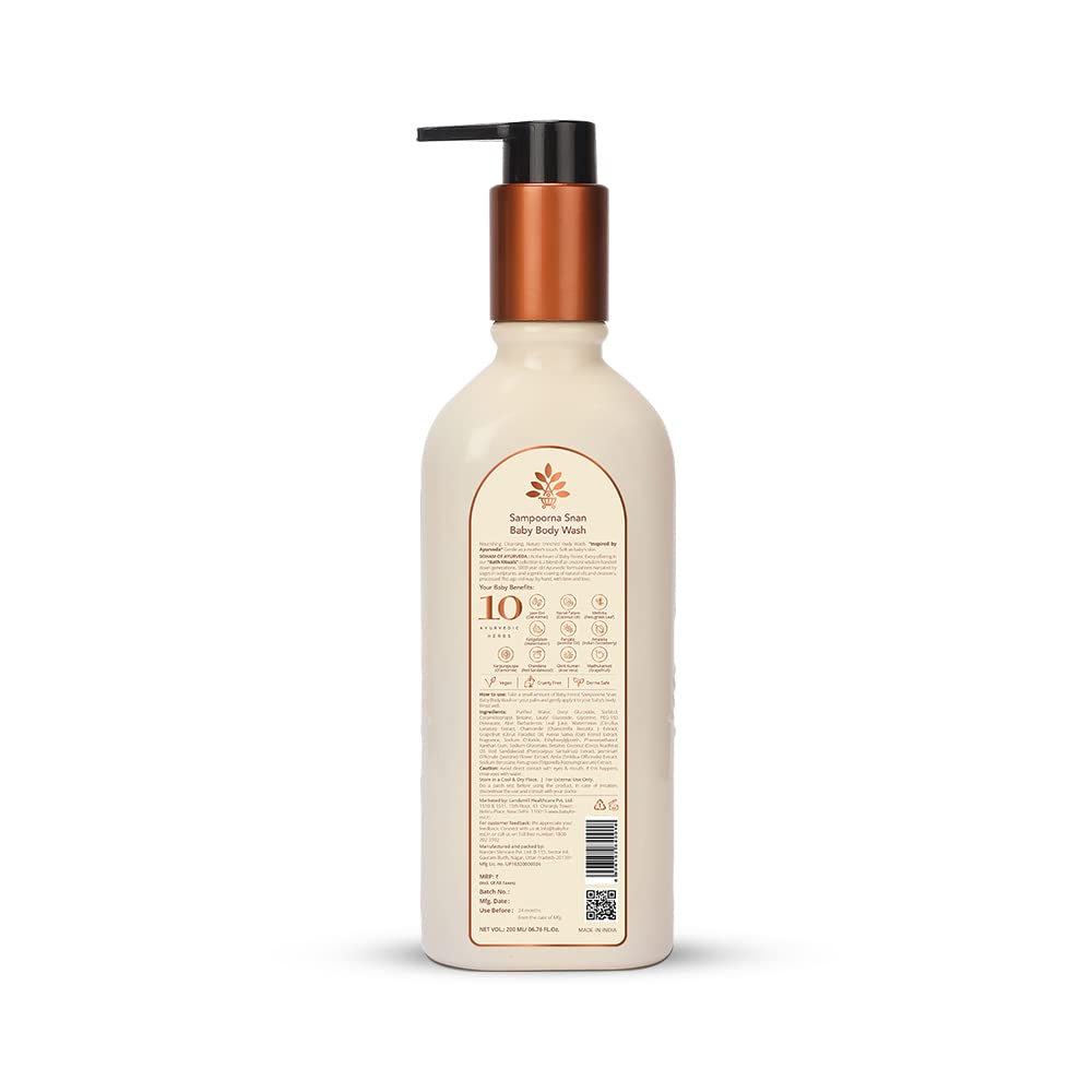 Baby Forest Sampoorna Snan Baby Body Wash | 10 Ayurvedic Herbs | Tear-Free Formula | Natural Hydration for Baby | Vegan | Cruelty-free | Plant-Based Formulation | 200 ml