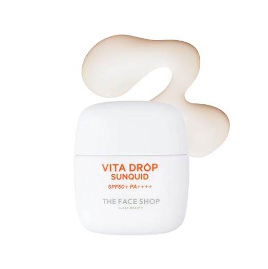 The Face Shop Vita Drop Sunquid SPF 50+ PA++++ Sunscreen | Lightweight Liquid Formula with Vitamins C, B3, E & Hyaluronic Acid | Hydrating, Brightening, No White Cast, 50ml