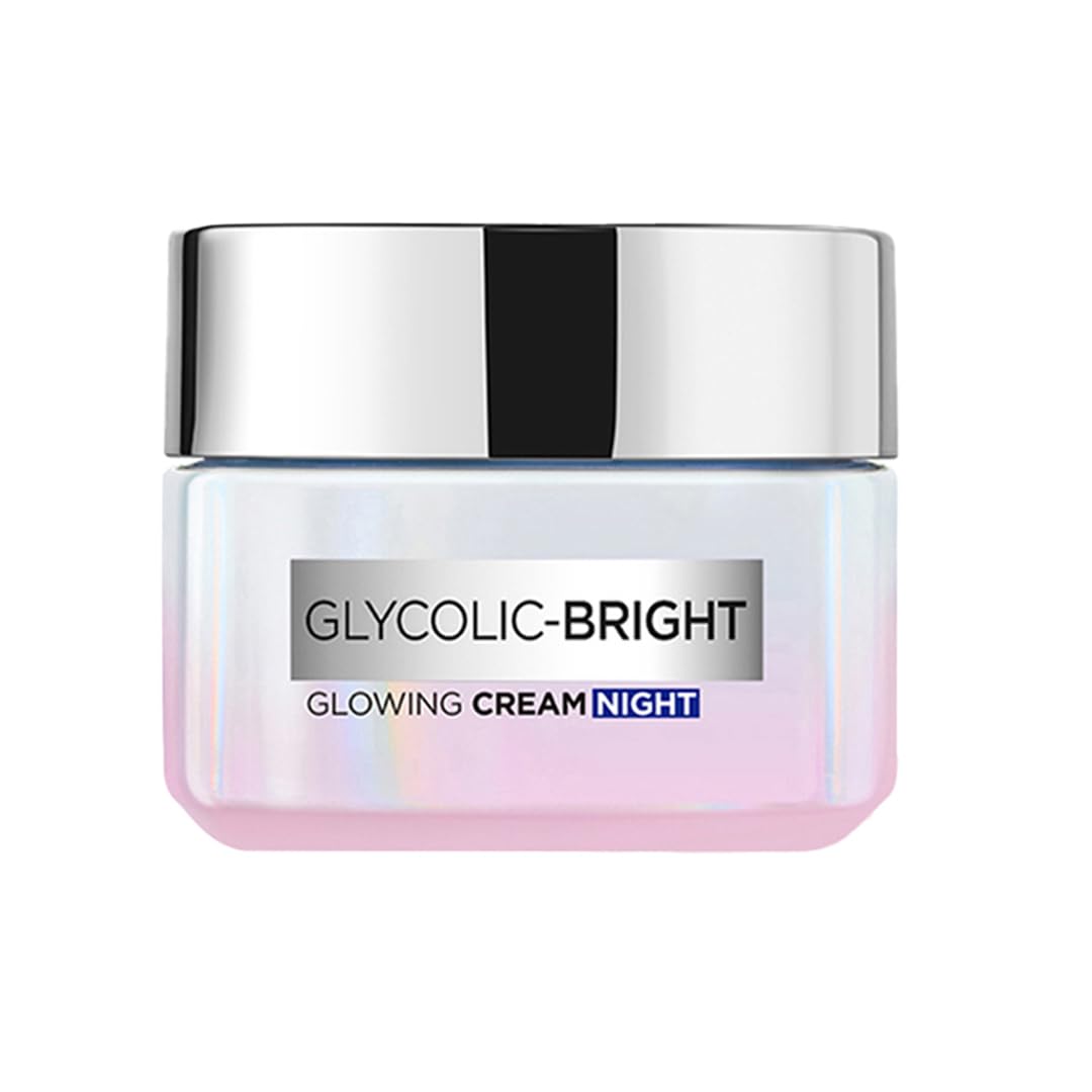 L'Oreal Paris Glycolic Bright Glowing Night Cream, Overnight Brightening Cream, Glycolic Acid in Gel-Like Cream Texture, that Visbily Minimizes Spots & Reveals Glowing skin