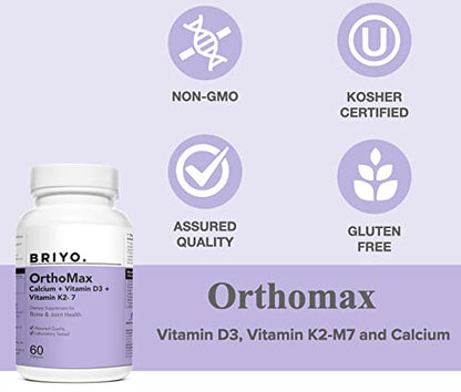 Briyosis Orthomax - Vitamin D3 & K2-M7 + Calcium Dietary Supplement for Bone Health, Stronger Bones, Teeth, Muscles & Immunity Calcium Supplement Absorption