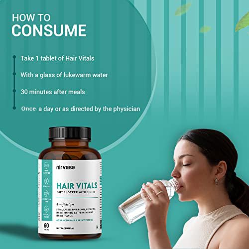 Nirvasa Hair Vitals DHT Blocker with Biotin (650mg) â€“ 60 Tablets | Supports Hair Growth, Strength & Thickness | Reduces Hair Fall & Breakage | With Beta-Sitosterol | For Men & Women