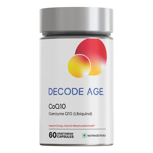 Decode Age CoQ10 (Coenzyme Q10) with Piperine 5mg for High Absorption | Ubiquinol Formula Supports Heart & Vascular Health, Cellular Energy & Healthy Ageing | 60 Capsules, 2 Month Supply
