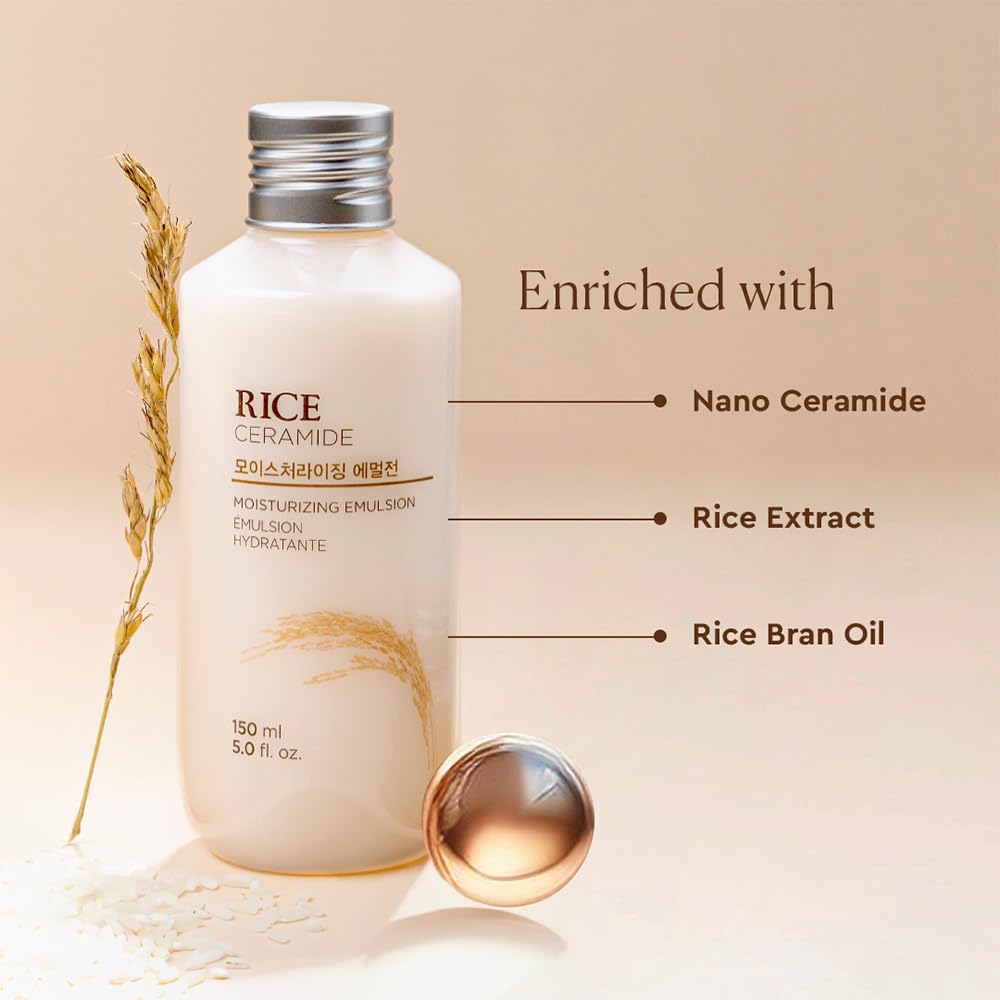 The Face Shop Rice & Ceramide Face Cream 150ml | Barrier Repair Moisturizer for Dry Skin, Intense Hydration & Strengthening | 12Hr Moisture Lock | Korean Skincare