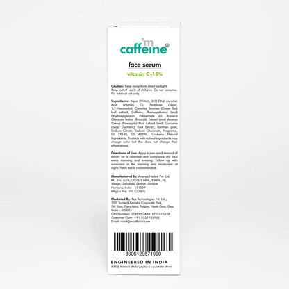 mCaffeine 15% Vitamin C Face Serum for Pigmentation & Dark Spot | Revives Dull Skin & Protects Against Sun Damage | Day & Night Serum for Face - 30ml