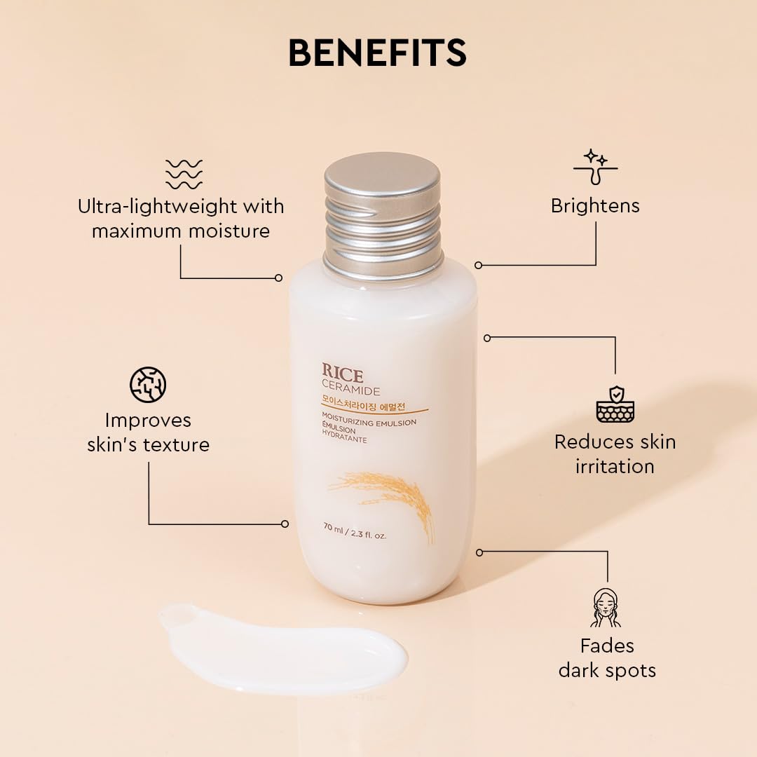 The Face Shop Rice & Ceramide Face Cream 70ml | Barrier Repair Moisturizer for Dry Skin, Intense Hydration & Strengthening | 12Hr Moisture Lock | Korean Skincare