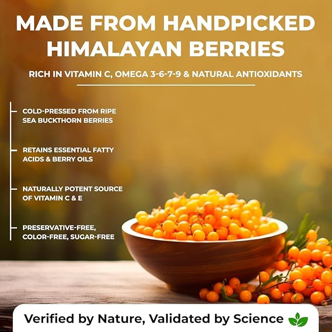 The Body Reserve Himalayan Sea Buckthorn Juice 500ml | Cold Pressed Seabuckthorn Berry Pulp Concentrate | Natural Vitamin C | Omega 3-6-7-9 | Antioxidant-Rich Gut Health Juice for Skin Glow, Heart & Immunity Support