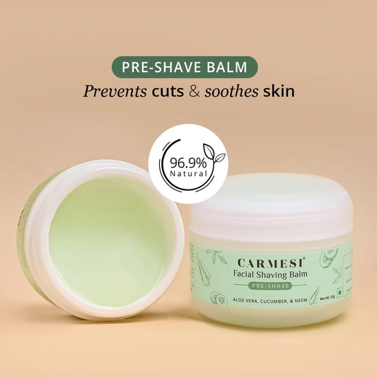 Carmesi Pre-Shave Face Shaving Balm for Women, 50g | No Razor Burns or Cuts | Shaving Balm for Face Razor | Aloe Vera, Cucumber, Neem | Non-Greasy | For All Skin Types