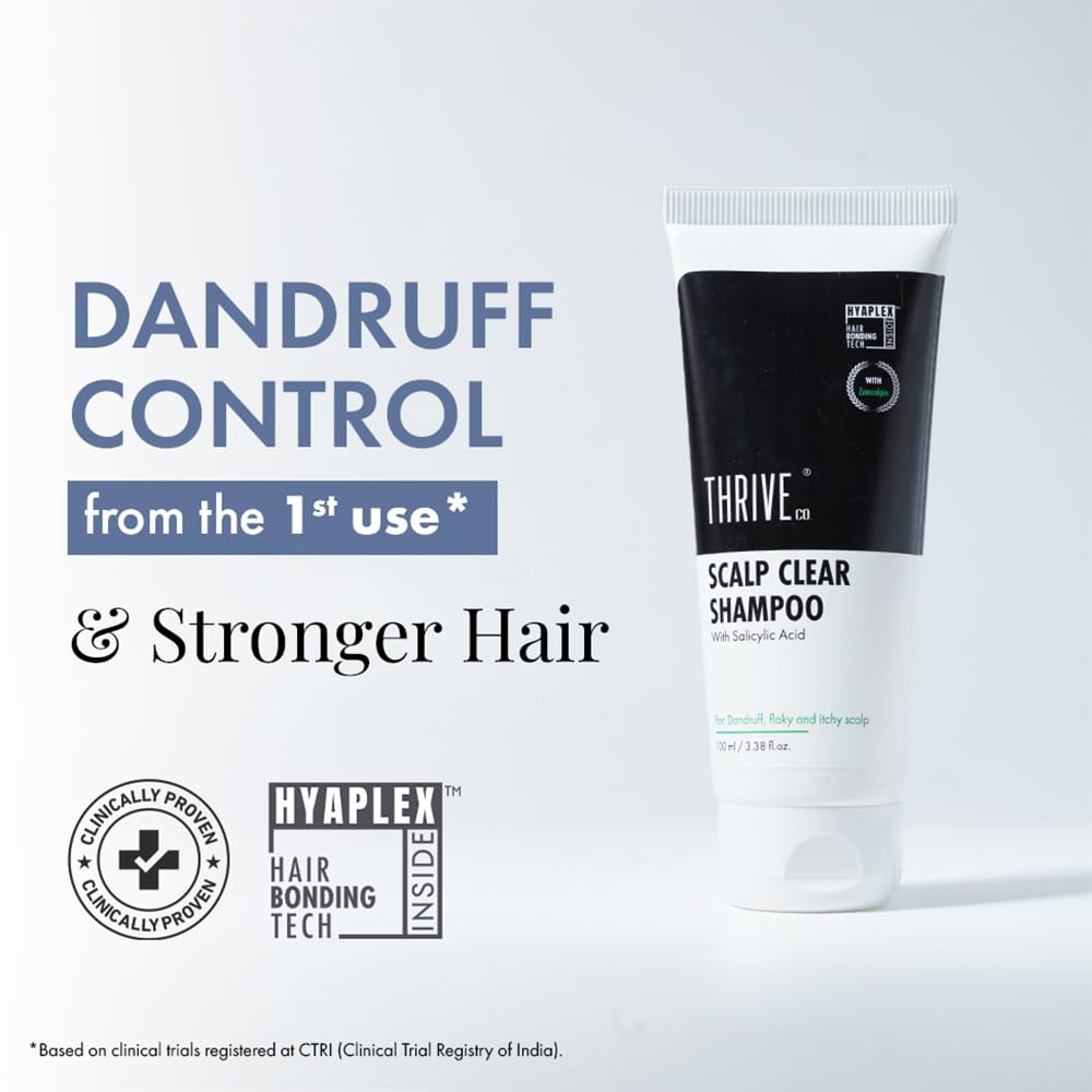 ThriveCo Anti Dandruff Scalp Clear Shampoo | Removes Dandruff from Source | Relieves Flaky, Itchy Scalp, Irritation & Redness | Clinically Proven Zenscalpinâ„¢, Octopirox & Salicylic Acid Formula | For Men & Women | 100ml