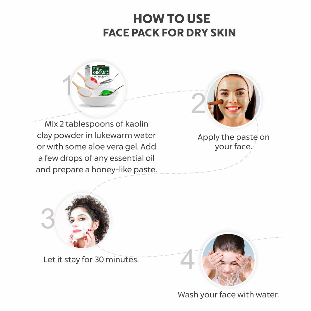 INDUS VALLEY Bio Organic Kaolin Powder | China clay For Skin Face Mask - (200g+50g)