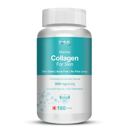 Vokin Biotech Marine Collagen 3000Mg With Biotin & Vitamin C For Skin|Hair|Nails (180 Tablets), 200 grams