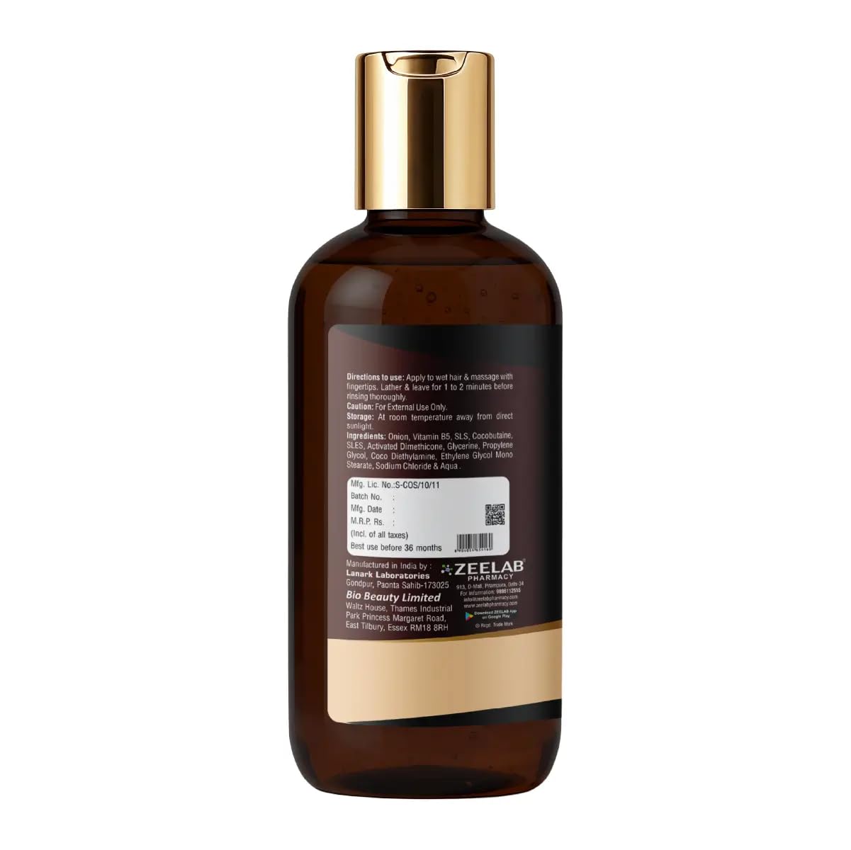 Zeelab Red Onion Shampoo with Vitamin B5 for Hair Fall Control | Strengthening & Nourishing Shampoo for Weak, Dry & Dull Hair | Scalp Cleansing & Moisturising Hair Care Shampoo 300ml