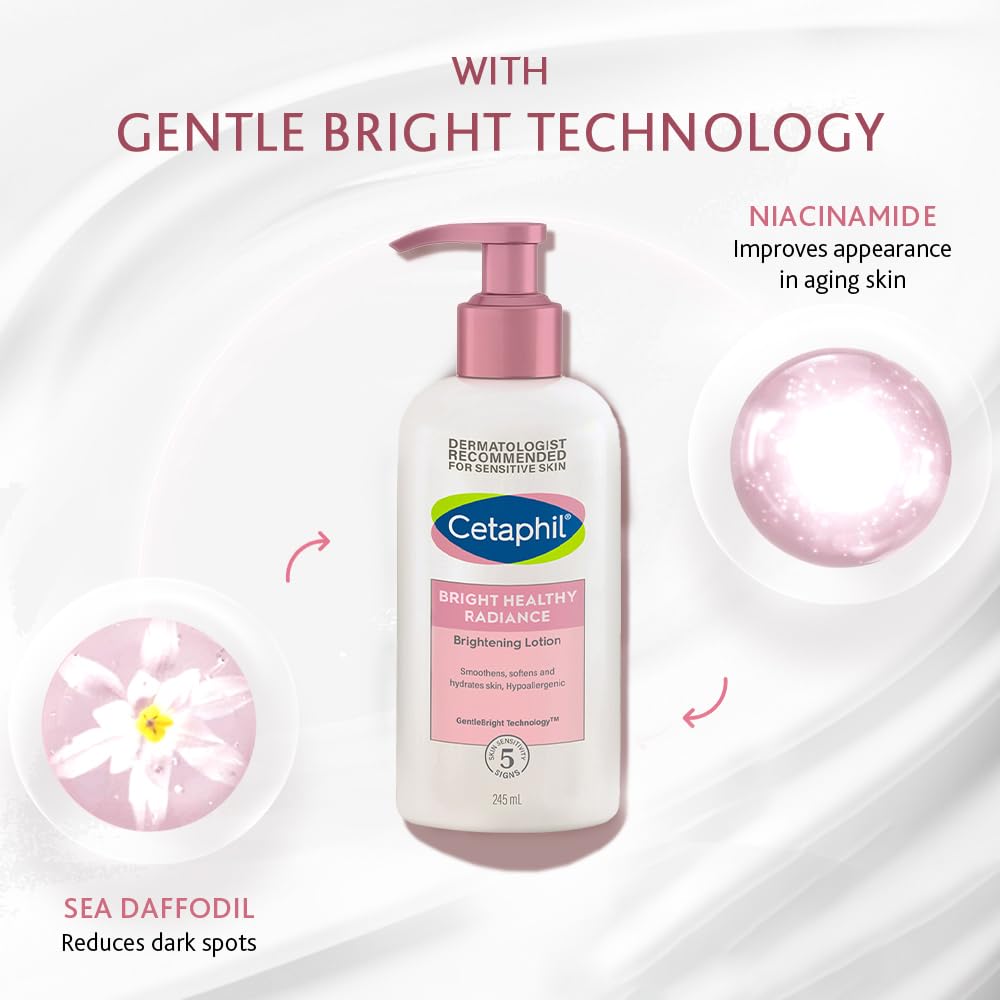 Cetaphil Bright Healthy Radiance Brightening Body Lotion 245ml â€“ Deep Hydration & Even Skin Tone Body Moisturizer with Niacinamide & GentleBright Technology, Lightweight, Non-Greasy, Hydrating & Fragrance-Free Lotion for Sensitive Skin