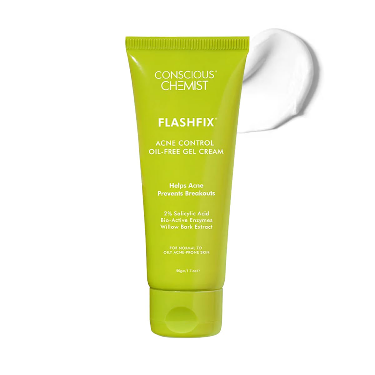 Conscious ChemistÂ® 2% Salicylic Acid Cream | 50g | Acne Spot Corrector | Moisturizer for Oily Acne Prone Skin, Face Cream for Men & Women, Overnight Acne & Oil Control, Itchiness & Redness, Non greasy Gel Cream - Flashfix