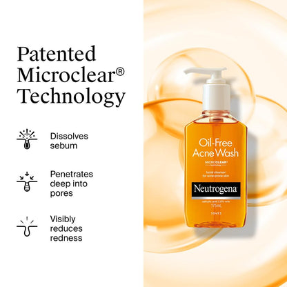 Neutrogena Oil Free Acne Wash | 2% Salicylic Acid Deep Cleansing Face Wash for Oily Skin|Hydrating, Alcohol Free, Non Comedogenic & Dermatologically Tested | For Oily Acne Prone Skin |For Men & Women 175ml