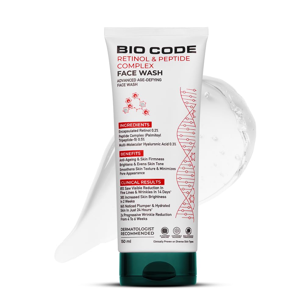 Bio Code 0.2% Encapsulated Retinol Anti-Ageing Face Wash (150ml) â€“ with 0.5% Peptide Complex & 0.3% Multi-Molecular Hyaluronic Acid | AI-Enhanced & Dermatologist Recommended
