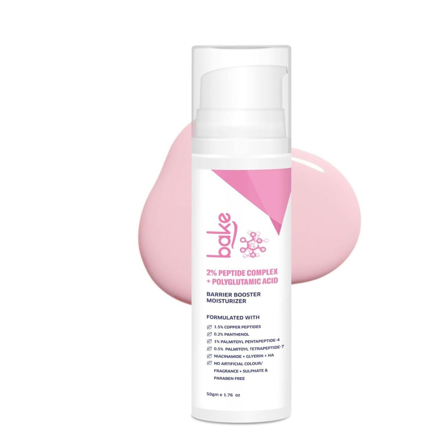 BAKE 2% Peptide Complex Moisturizer with Polyglutamic Acid, 1.5% Copper Peptides, Niacinamide for Barrier Repair & Strengthening | Non Comedogenic, For Oily, Normal & Sensitive Skin - 50g
