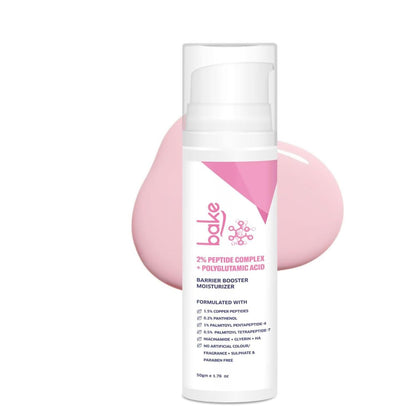 BAKE 2% Peptide Complex Moisturizer with Polyglutamic Acid, 1.5% Copper Peptides, Niacinamide for Barrier Repair & Strengthening | Non Comedogenic, For Oily, Normal & Sensitive Skin - 50g