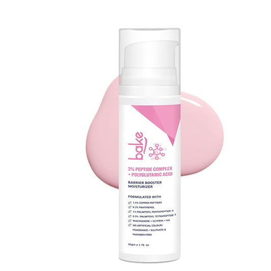 BAKE 2% Peptide Complex Moisturizer with Polyglutamic Acid, 1.5% Copper Peptides, Niacinamide for Barrier Repair & Strengthening | Non Comedogenic, For Oily, Normal & Sensitive Skin - 50g