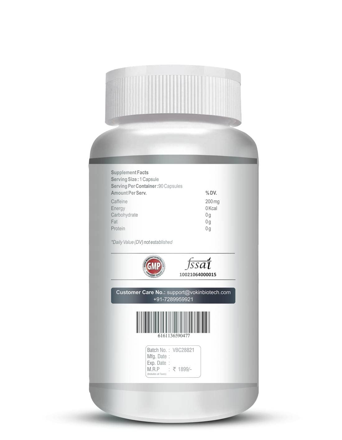 Vokin Biotech Caffeine Supports Sports Performance Enhances Alertness- 90 Capsules