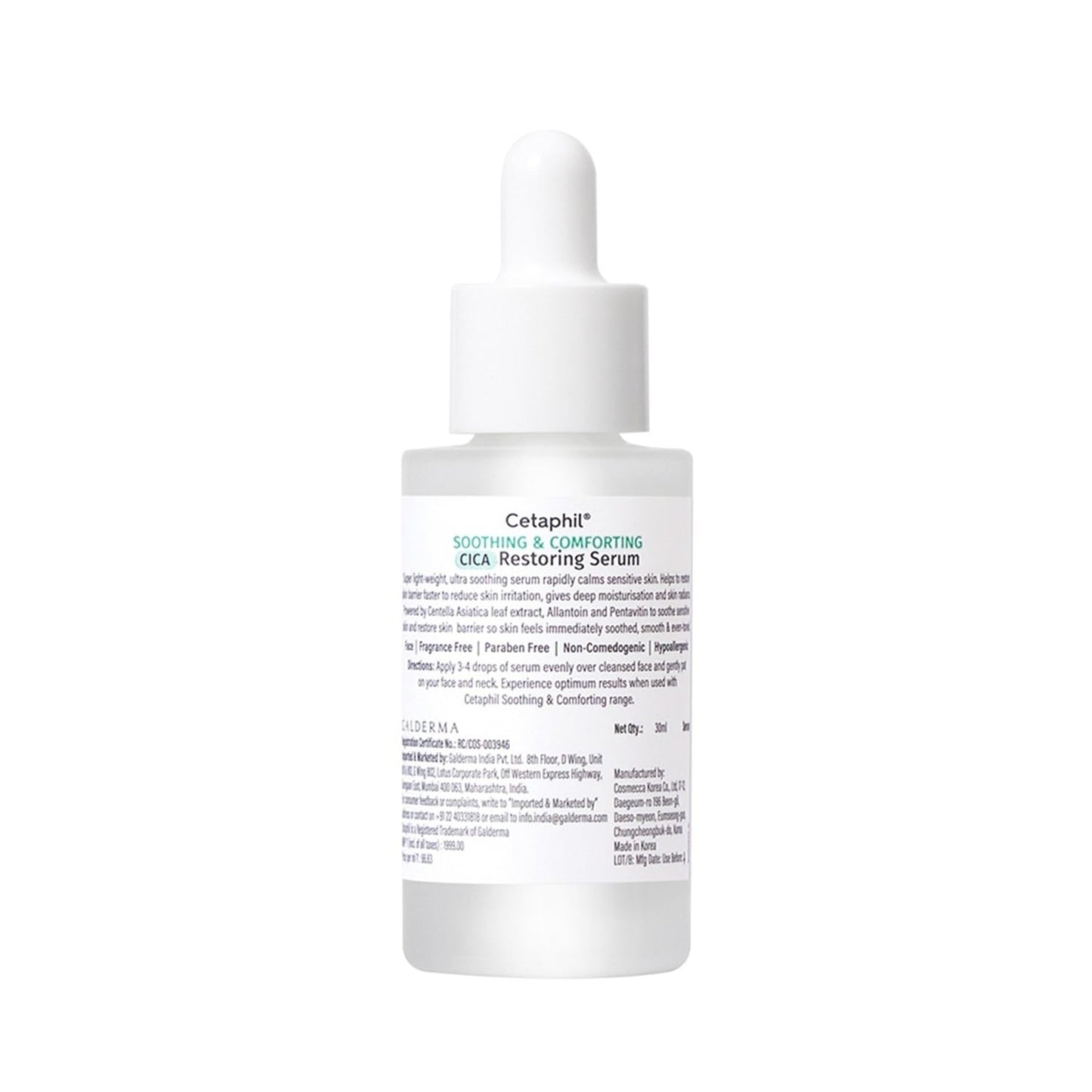 Cetaphil CICA Restoring Serum 30ml | 75% Faster Skin Barrier Recovery in 3 Days | Soothes Sensitive Skin | Improves Tone & Dullness | Fragrance-Free & Hypoallergenic
